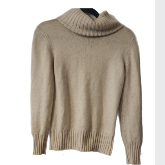 no brand Sweaters - Cashmere Vintage Cream Cowl Neck Sweater with Ribbed Detailing